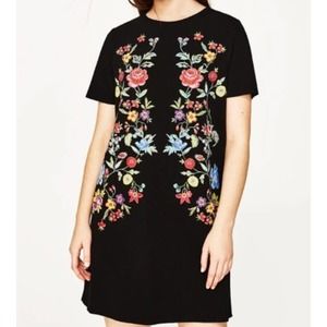 ZARA Floral Print Rubberized Dress Women's Size L
